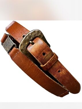 Vintage Relic Brown Leather Belt Hammered Metal Hardware